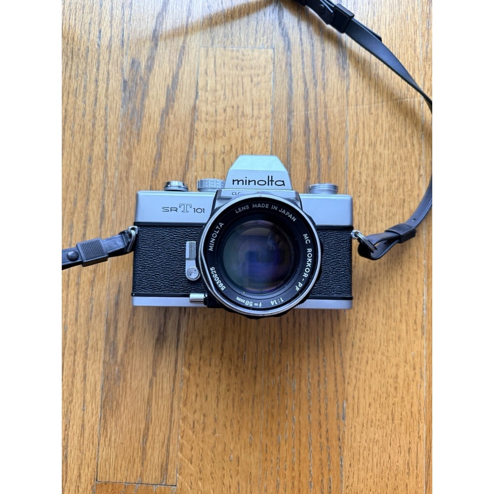 Minolta SR-T 101 35mm SLR Film Camera Silver w/ MC Rokkor-PF 58mm f/1.4